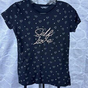 Max Black “Self Love” Heart Print Graphic Tee | Size XS (UK 4/6)